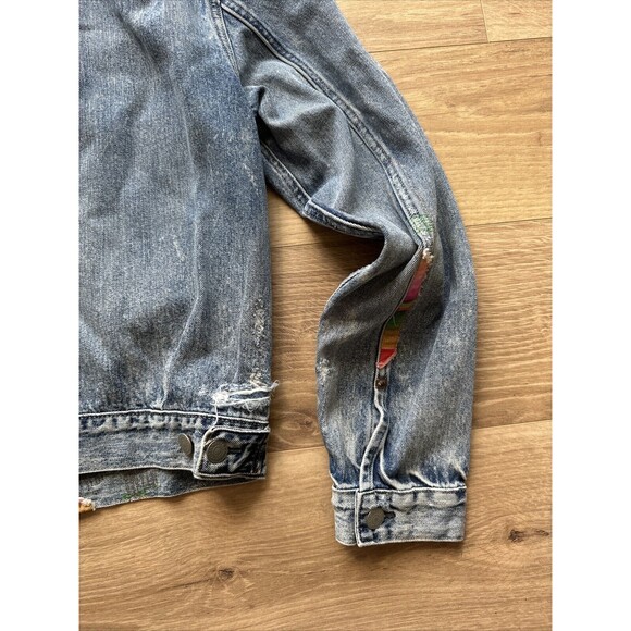 POLO RALPH LAUREN Men’s RENTON Striped Patch Denim Jean Jacket distressed serape - Picture 11 of 12